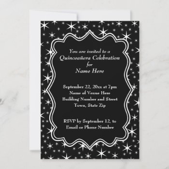 Black And White Stars Pattern Quinceanera Invitation by Metarla_Occasions at Zazzle