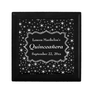 Black and White Stars Pattern Quinceanera Jewelry Box