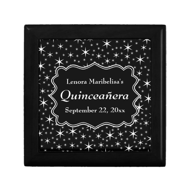 Black and White Stars Pattern Quinceanera Jewelry Box (Front)
