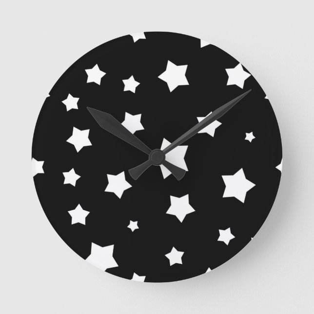 Black and white stars pattern round clock (Front)
