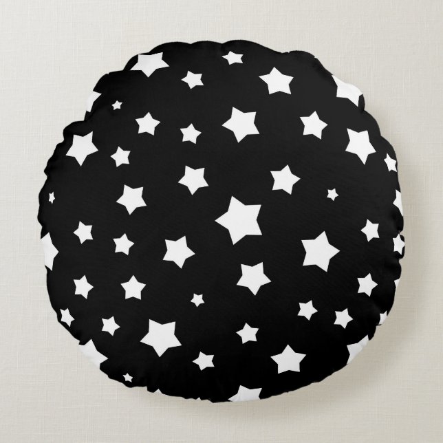Black and white stars pattern round pillow (Front)