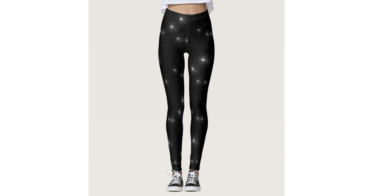 Universe Space Stars Planets Galaxy Black and White Leggings