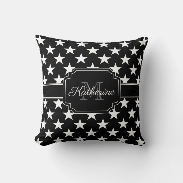 Black and White Stars Throw Pillow (Front)