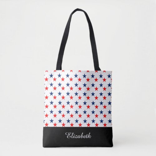 Black and White Stars with Monogram Tote Bag