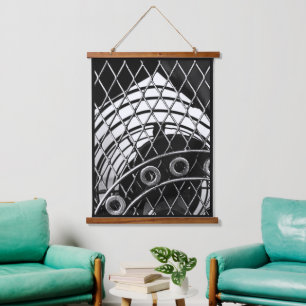 Black and White Steampunk Abstract Geometric Photo Hanging Tapestry