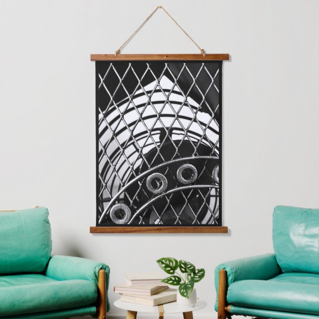 Black and White Steampunk Abstract Geometric Photo Hanging Tapestry (Living Room)