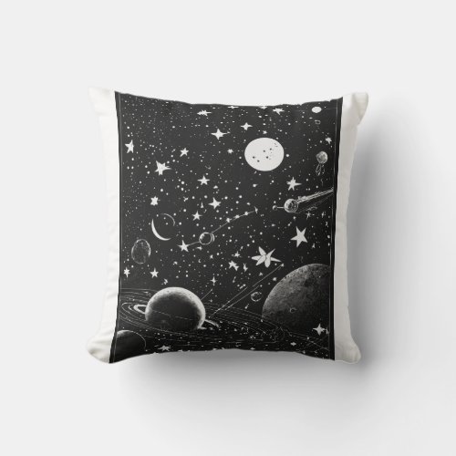 black and white Stencil of cartoon like constellat Throw Pillow
