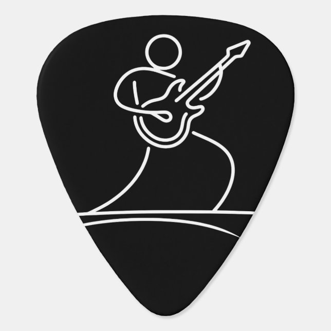 Black and White Stick Figure Playing Guitar Pick (Back)