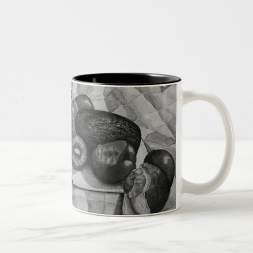 black and white still life picture of exotic fruit Two_Tone coffee mug