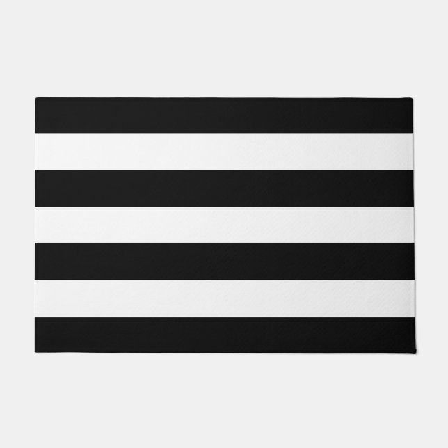 Black and White Stiped Outdoor Rug (Front)