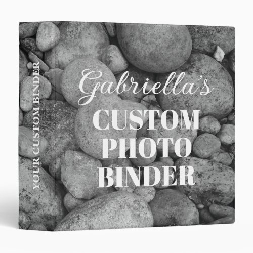 Black and white stone pebbles custom photo binder