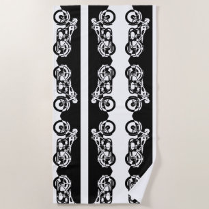 Black and White Street Bike Motorcycle Pattern Beach Towel