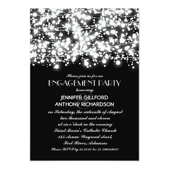 Black And White String Lights Engagement Party Invitation Black And White String Lights Engagement Party Invitation