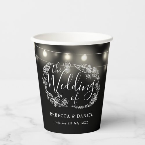 Black And White String Lights Floral Wedding Paper Cups