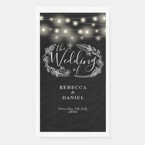 Black And White String Lights Floral Wedding Paper Guest Towels