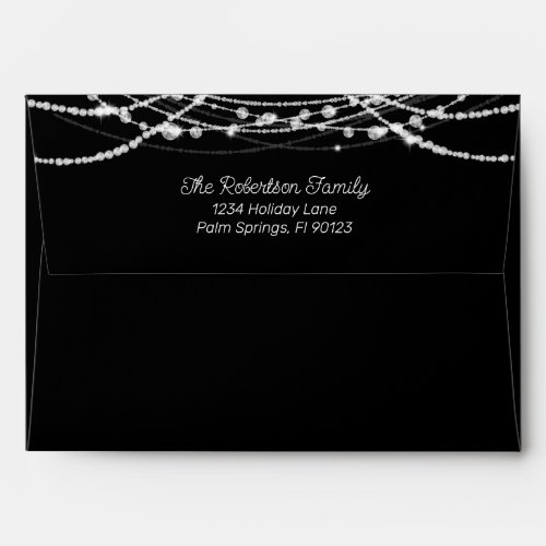 Black and White String Lights Return Address Envelope