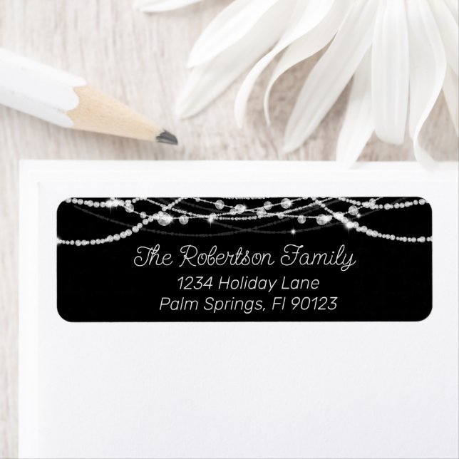 Black and White String Lights Return Address Label (Insitu)