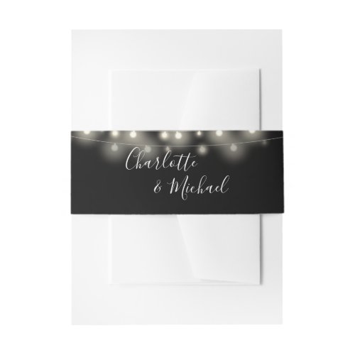 Black And White String Lights Signature Script Invitation Belly Band