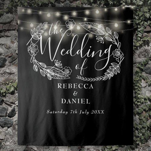 Black And White String Lights Wedding Backdrop