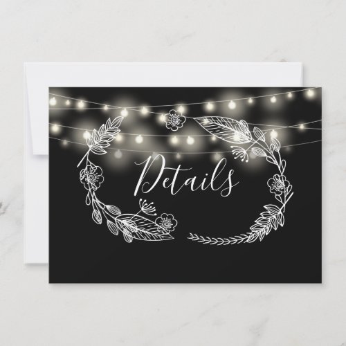 Black And White String Lights Wedding Details Card