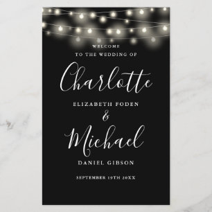 Black And White String Lights Wedding Program