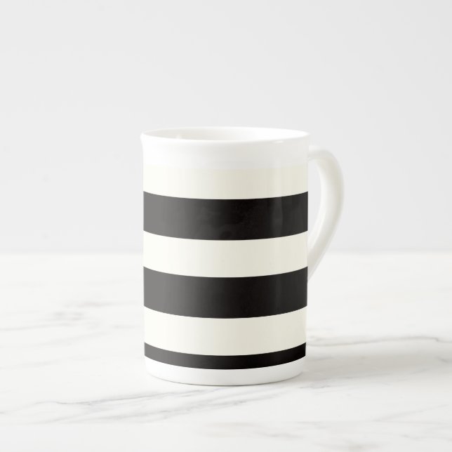 Black and White Stripe Bone China Mug (Front Right)