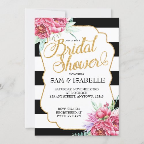 Black and White Stripe Bridal Shower Invitations