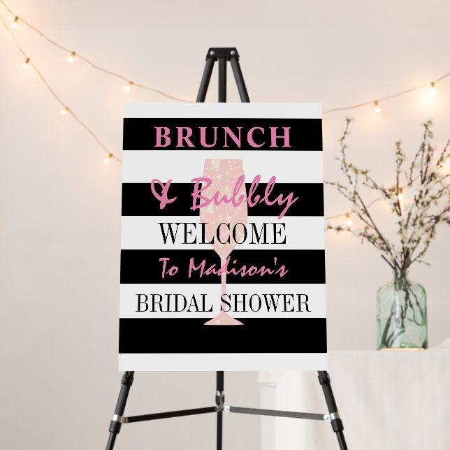 Black and White Stripe Bridal Shower Welcome Sign  (In Situ (Stand))