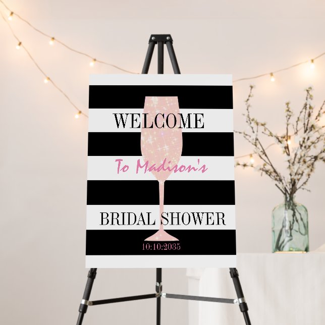 Black and White Stripe Bridal Shower Welcome Sign  (In Situ (Stand))