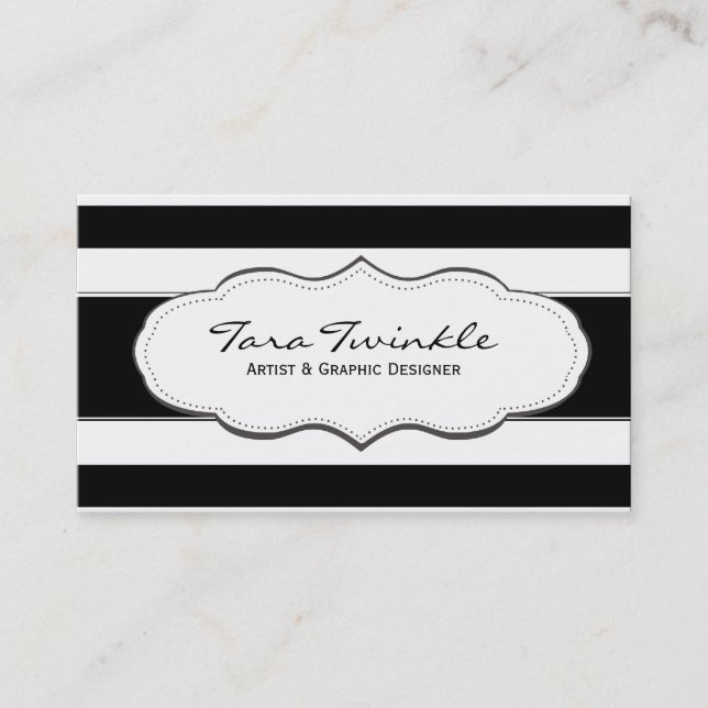 Black and White Stripe Business Cards (Front)