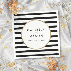 Black and White Stripe Chic Gold Wedding Napkins