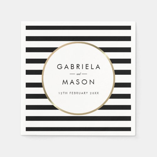 Black and White Stripe Chic Gold Wedding Napkins