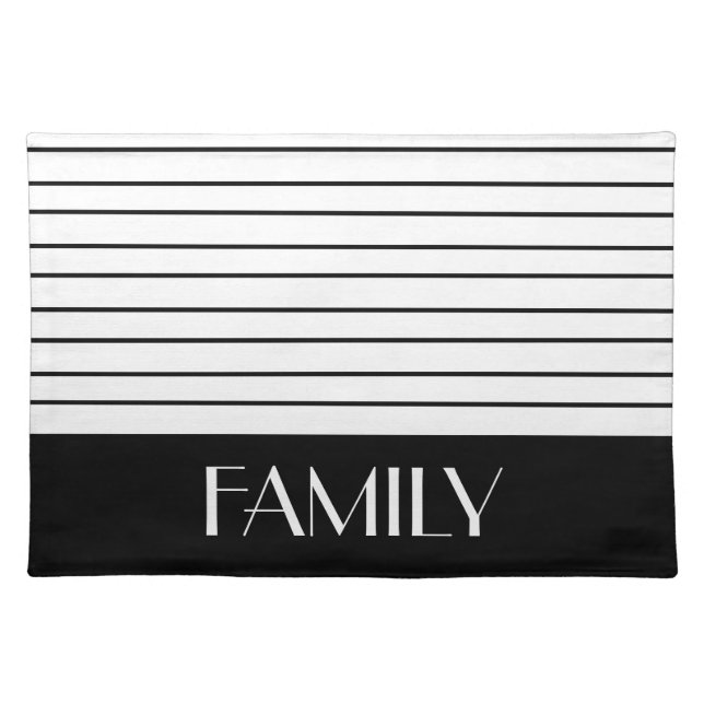 Black and White Stripe  Cloth Placemat (Front)