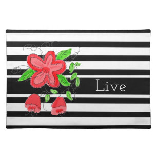 Black and White Stripe Cloth Placemat