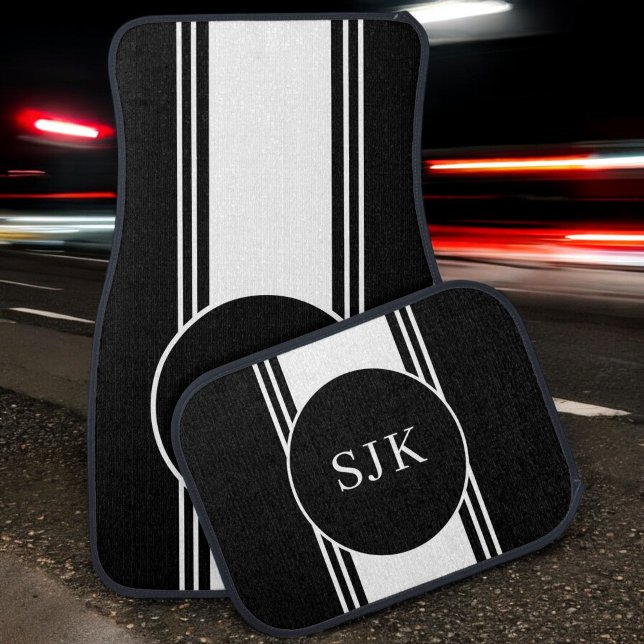 Black and White Stripe Custom Monogram Car Floor Mat (Creator Uploaded)