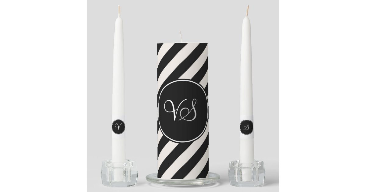Black and White Stripe Custom Monogrammed Candles Zazzle