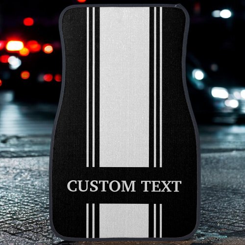 Black and White Stripe Custom Personalized Name Ca Car Floor Mat