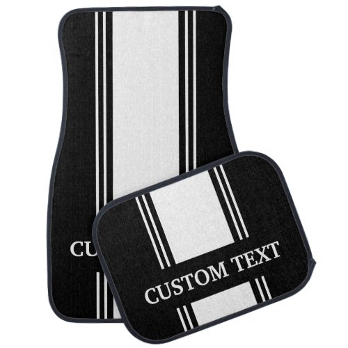 Black and White Stripe Custom Personalized Name Car Floor Mat