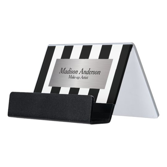 Black And White Stripe Design Silver Label Desk Business Card