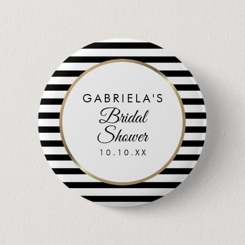 Black And White Stripe Elegant Gold Bridal Shower Button