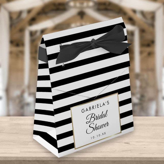Black And White Stripe Elegant Gold Bridal Shower Favor Boxes (Creator Uploaded)