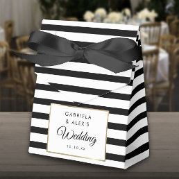 Black And White Stripe Elegant Gold Wedding Favor Boxes