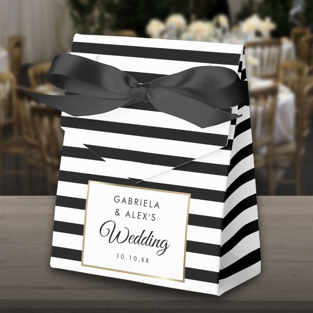 Black And White Stripe Elegant Gold Wedding Favor Boxes (Black And White Stripe Elegant Gold Wedding Favor Box)