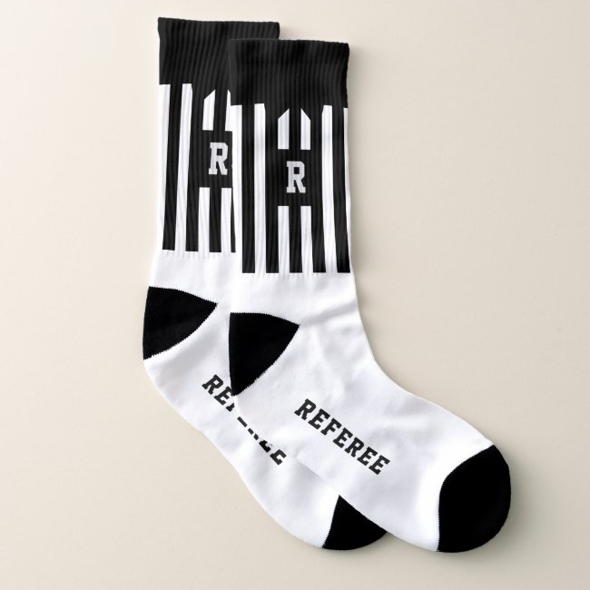Black and White Stripe Football Referee Monogram Socks