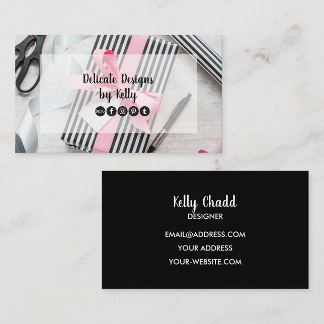 Black and White Stripe Gift Box Jewelry Designer Business Card (Front/Back)