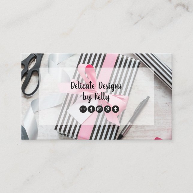 Black and White Stripe Gift Box Jewelry Designer Business Card (Front)