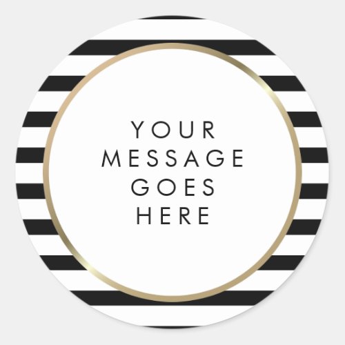 Black and White Stripe Gold Personalized Message Classic Round Sticker