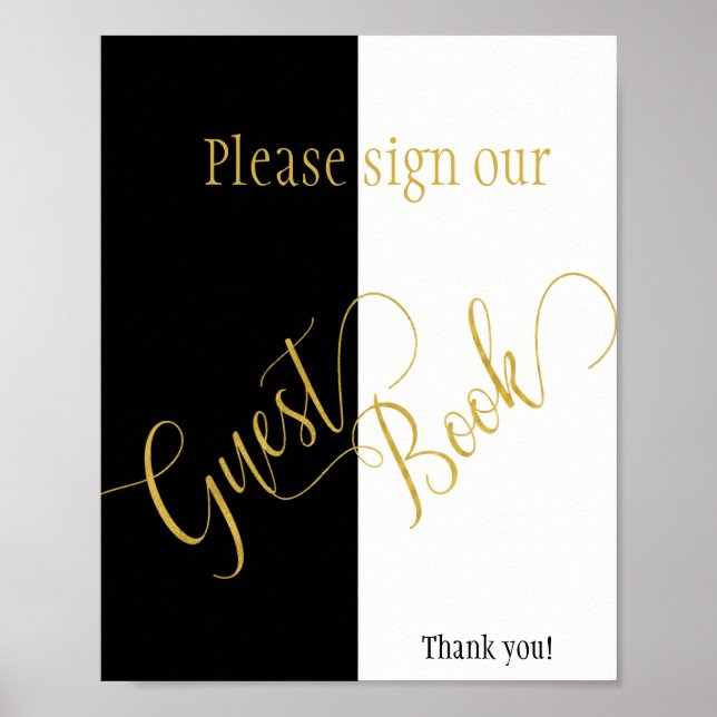 Black and white stripe gold script wedding sign (Front)