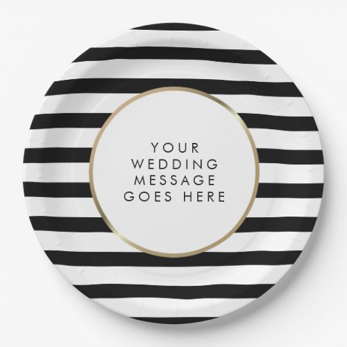 Black and White Stripe Gold Wedding Paper Plates