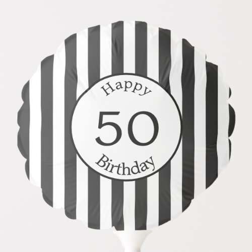Black and White Stripe Happy 50th Birthday Balloon